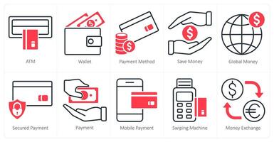A set of 10 shopping icons as atm, wallet, payment method vector