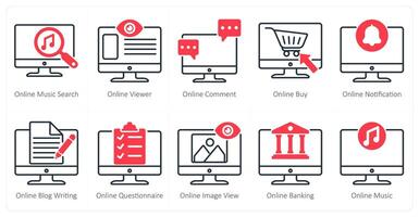 A set of 10 seo icons as online music search, online viewer, online comment vector