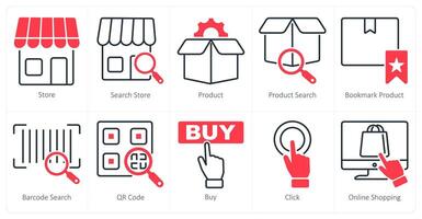 A set of 10 shopping icons as store, search store, product vector