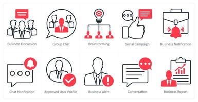 A set of 10 seo icons as business discussion, group chat, brainstorming vector