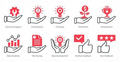A set of 10 seo icons as technical support, find solution, find idea vector