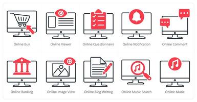 A set of 10 seo icons as online buy, online viewer, online questionnaire vector