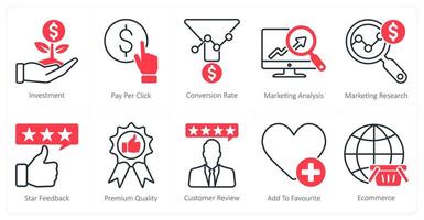 A set of 10 seo icons as investment, pay per click, conversion rate vector