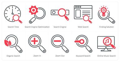 A set of 10 seo icons as search time, search engine optimization, search engine vector