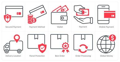 A set of 10 shopping icons as secured payment, payment method, wallet vector