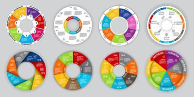 Round pie chart into 7 step. Concept startup development strategy. .Infographic for business information. vector