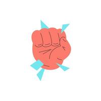 Human hand fist with splinter power destruction and force concept icon flat illustration vector