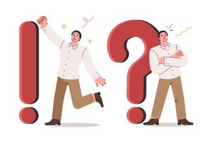 Man who thinks about question finds answer and way out of difficult situation, causes anxiety vector