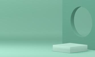3d green podium pedestal with circle hole squared frame for show realistic illustration vector