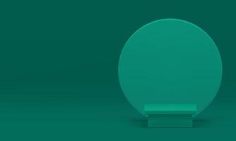 Green 3d squared podium with round wall background for show realistic illustration vector