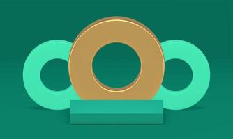 Luxury green 3d podium with geometric round frame wall background realistic vector