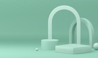 3d green light podium pedestal with arch and sphere for presentation realistic vector