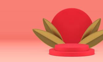 Red luxury 3d podium stage mock up for product presentation realistic illustration vector