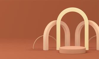 3d beige cylinder podium with arch wall background for presentation realistic illustration vector