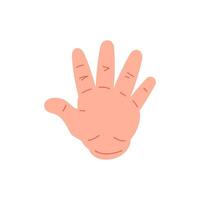 Human hand with open palm waving greeting hi hello gesture icon flat illustration vector