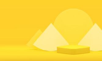 Yellow 3d podium pedestal geometric wall background for presentation realistic vector