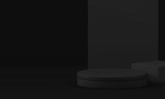3d black cylinder squared podium mock up for product show presentation realistic vector