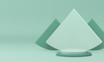 Light green 3d podium display with triangle shapes wall background realistic illustration vector