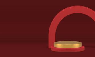Red luxury 3d golden podium mock up for product presentation realistic illustration vector