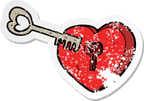 retro distressed sticker of a cartoon heart with keyhole drawing png