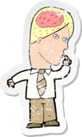 retro distressed sticker of a cartoon businessman with huge brain drawing png