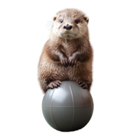 otter standing in ball isolated on transparent background , png