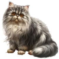 a fluffy gray cat with big eyes on a transparent background png