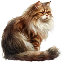a cat with long hair sitting down png