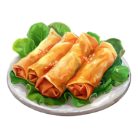 Spring Roll Platter in a Plate on Transparent Background png