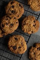 Freshly baked chocolate chip cookies. photo