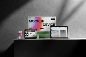 Modern digital device mockup template with shadow psd