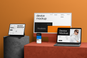 device multiple mockup template on the wall psd