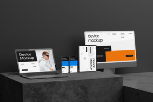 Multiple device mockup template on the plaster professional presentation psd