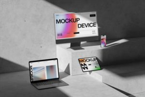 premium design quality multi device template for modern design showcase psd