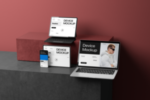 device multiple mockup template with wall background professional design projects psd