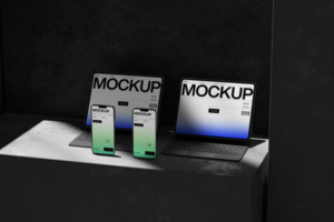 Dark Mode Multi Device Mockup Template for Professional Digital Display psd