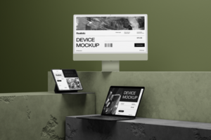 Mockup elegant device template on the plaster with wall background psd