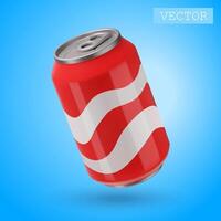3D Render Of A Red Tin Can. Drink, Fast Food. Junk Unhealthy Beverage. Bright Illustration In Cartoon 3D Style Isolated On A White Background. vector