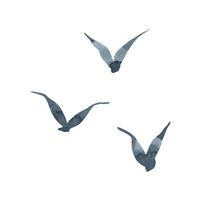 Gray silhouettes of flying gulls are abstract. Watercolor illustration drawn by hand in a children s simple style. A set of isolated elements on a white background. vector