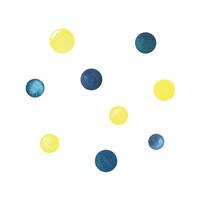 Bright turquoise, blue and yellow dots. Watercolor illustration hand drawn in a children s simple style. A set of isolated elements on a white background. vector