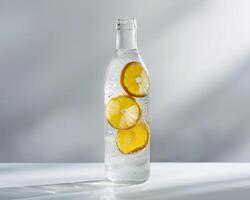 a bottle of water with lemon slices in it photo