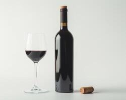 a bottle of red wine and a glass of wine photo
