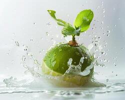 a lime is being splashed with water photo