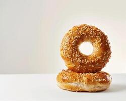 two bagels stacked on top of each other photo