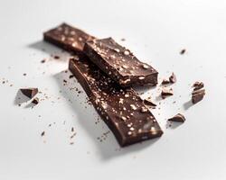 chocolate bar with crushed pieces on white background photo