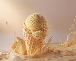 ice cream splashing in a waffle cone photo