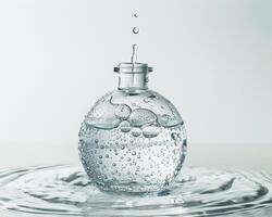a bottle of water with bubbles floating in it photo