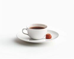 a cup of tea sits on a saucer photo