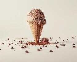 an ice cream cone with chocolate chips on it photo