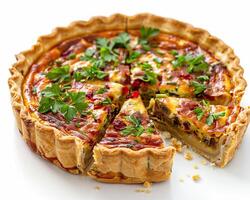 a quiche with a few slices missing photo